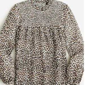 NWT J. Crew Smocked button-back top in leopard print XS